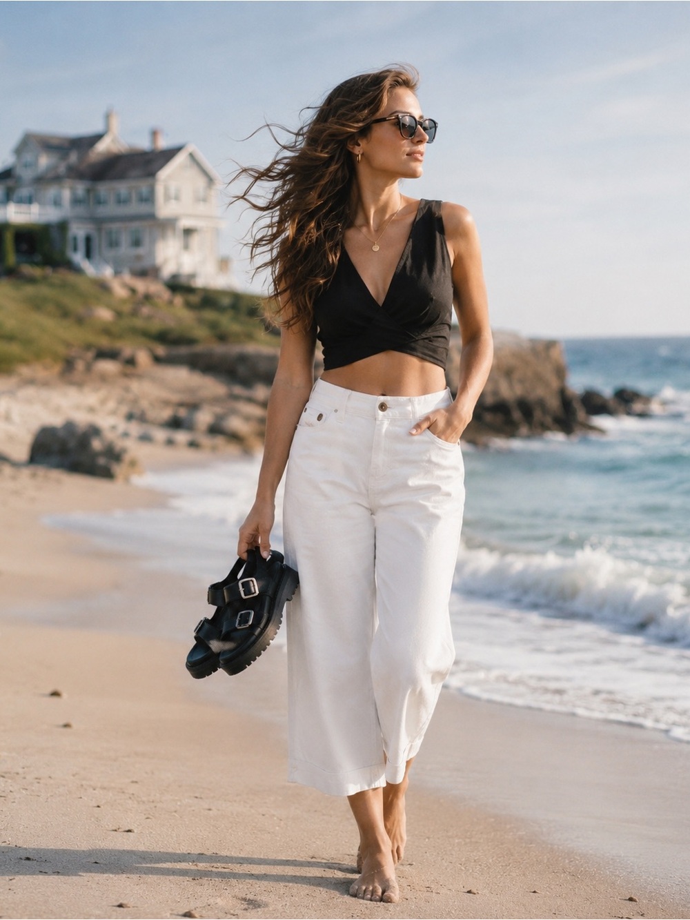 NWT White High Rise Wide Leg Crop Pants Size 14 Coastal Cottage Core